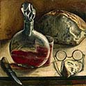 Still-life with Carafe of wine-Bread and Spectacles
